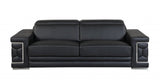 Three Piece Indoor Black Italian Leather Six Person Seating Set