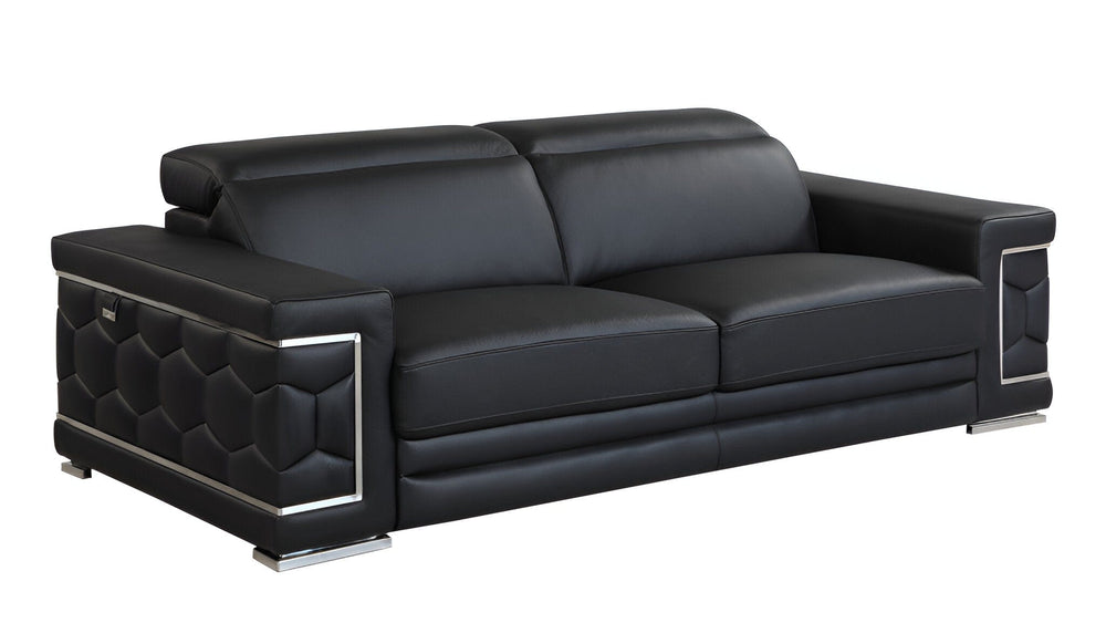 89" Black Italian Leather Sofa With Silver Legs - Homeroots - Flyclothing LLC