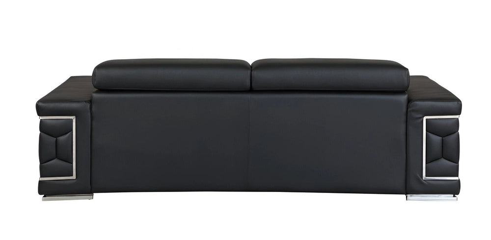 89" Black Italian Leather Sofa With Silver Legs - Homeroots - Flyclothing LLC