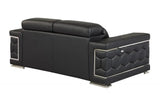 71" Black And Silver Genuine Leather Love Seat - Homeroots