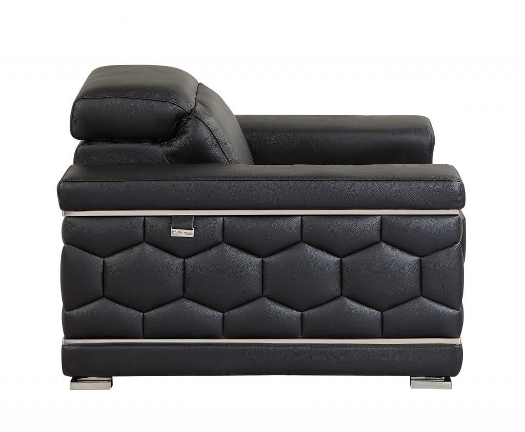 71" Black And Silver Genuine Leather Love Seat - Homeroots - Flyclothing LLC
