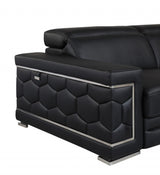 71" Black And Silver Genuine Leather Love Seat - Homeroots - Flyclothing LLC