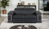 71" Black And Silver Genuine Leather Love Seat - Homeroots