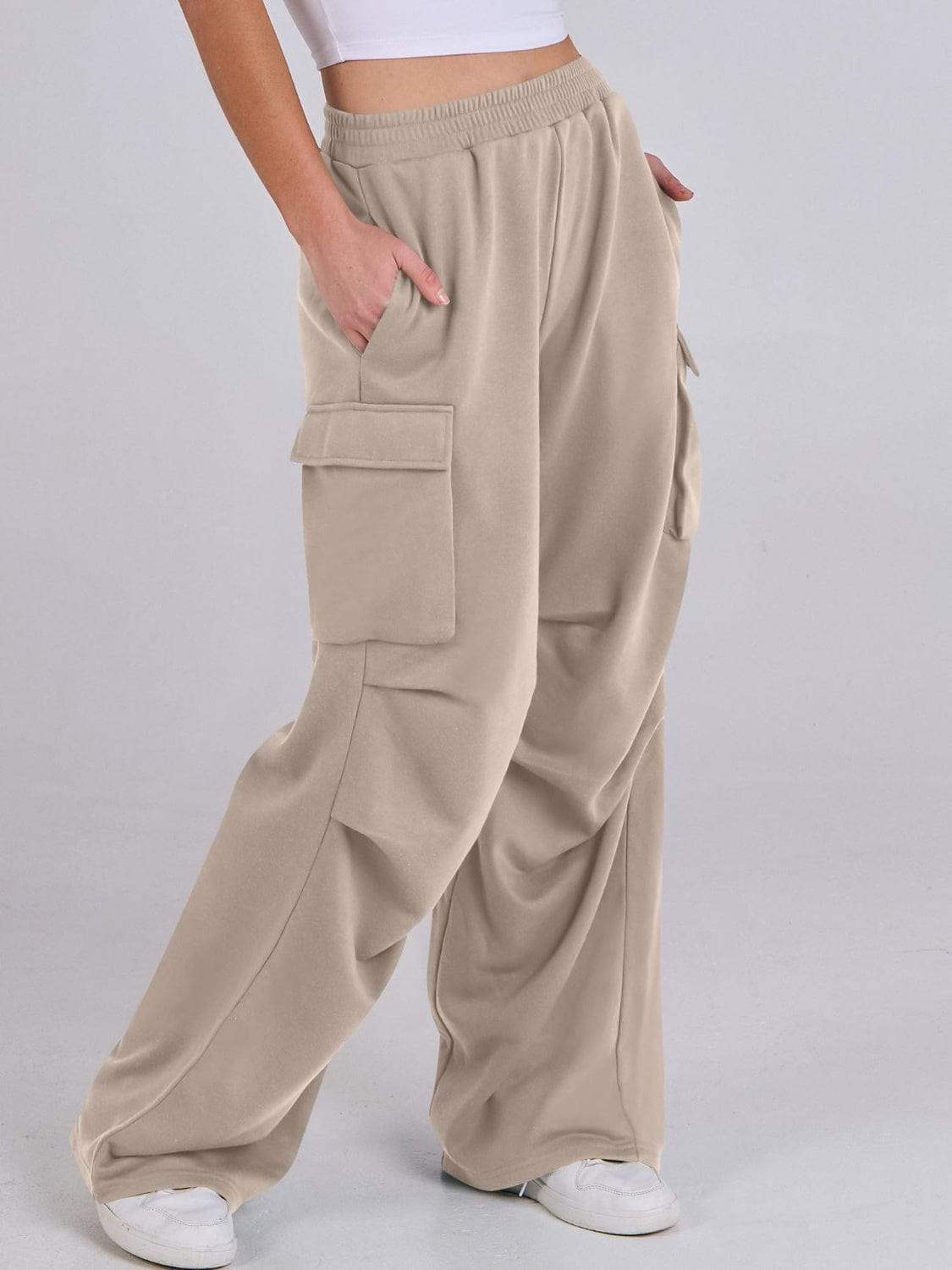 Elastic Waist Wide Leg Pants with Pockets - Trendsi - Flyclothing LLC