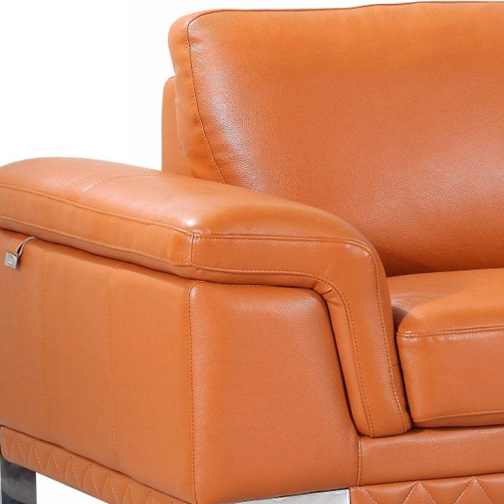 90" Orange Italian Leather Sofa With Silver Legs - Homeroots - Flyclothing LLC