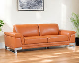 90" Orange Italian Leather Sofa With Silver Legs - Homeroots