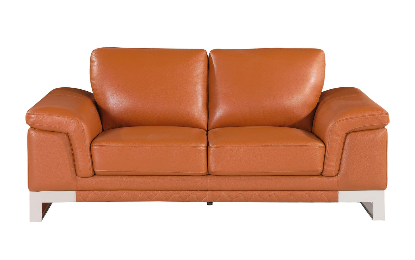 73" Camel And Silver Genuine Leather Loveseat - Homeroots - Flyclothing LLC