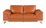 73" Camel And Silver Genuine Leather Loveseat - Homeroots - Flyclothing LLC