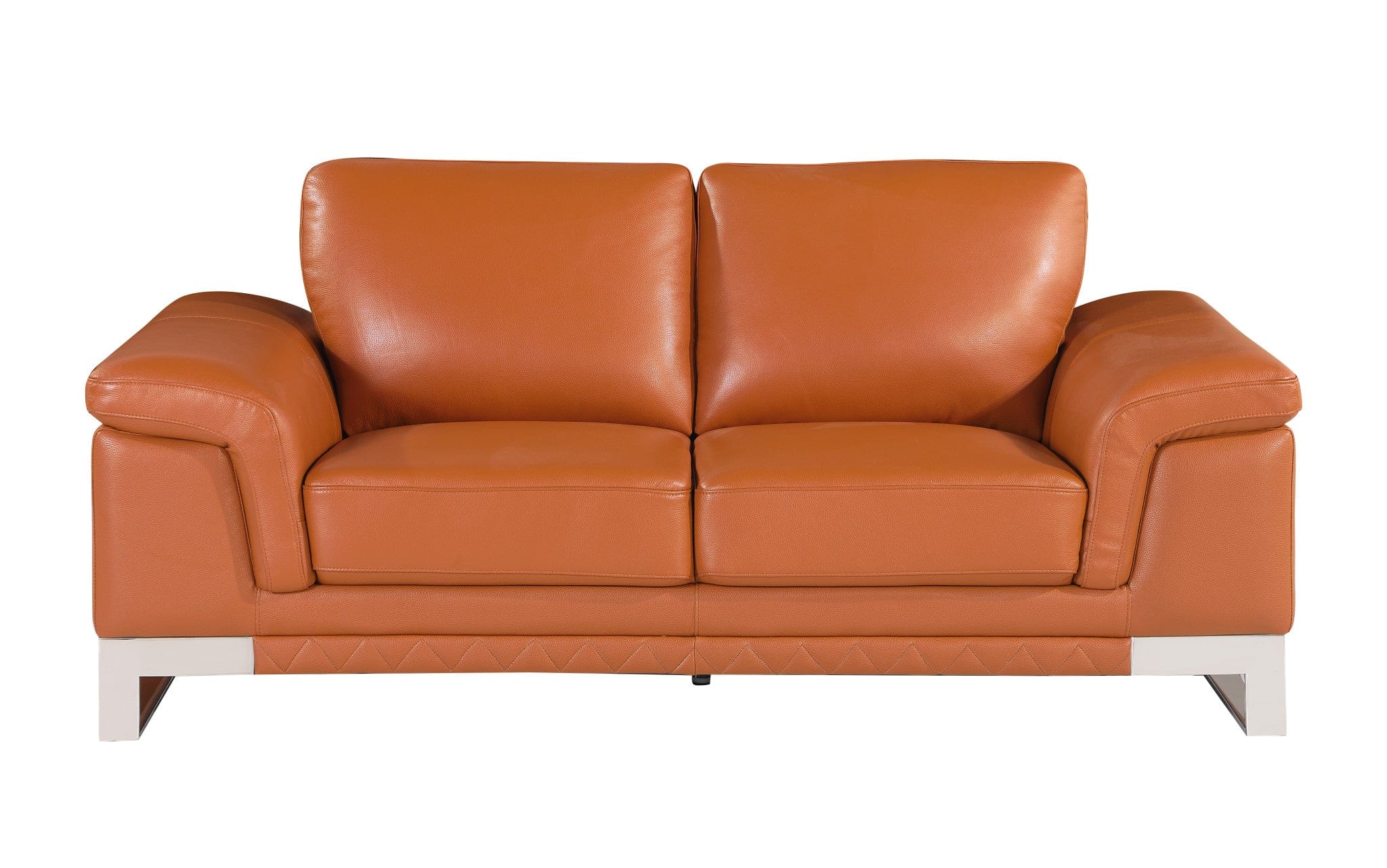 73" Camel And Silver Genuine Leather Loveseat - Homeroots - Flyclothing LLC