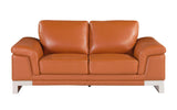 73" Camel And Silver Genuine Leather Loveseat - Homeroots