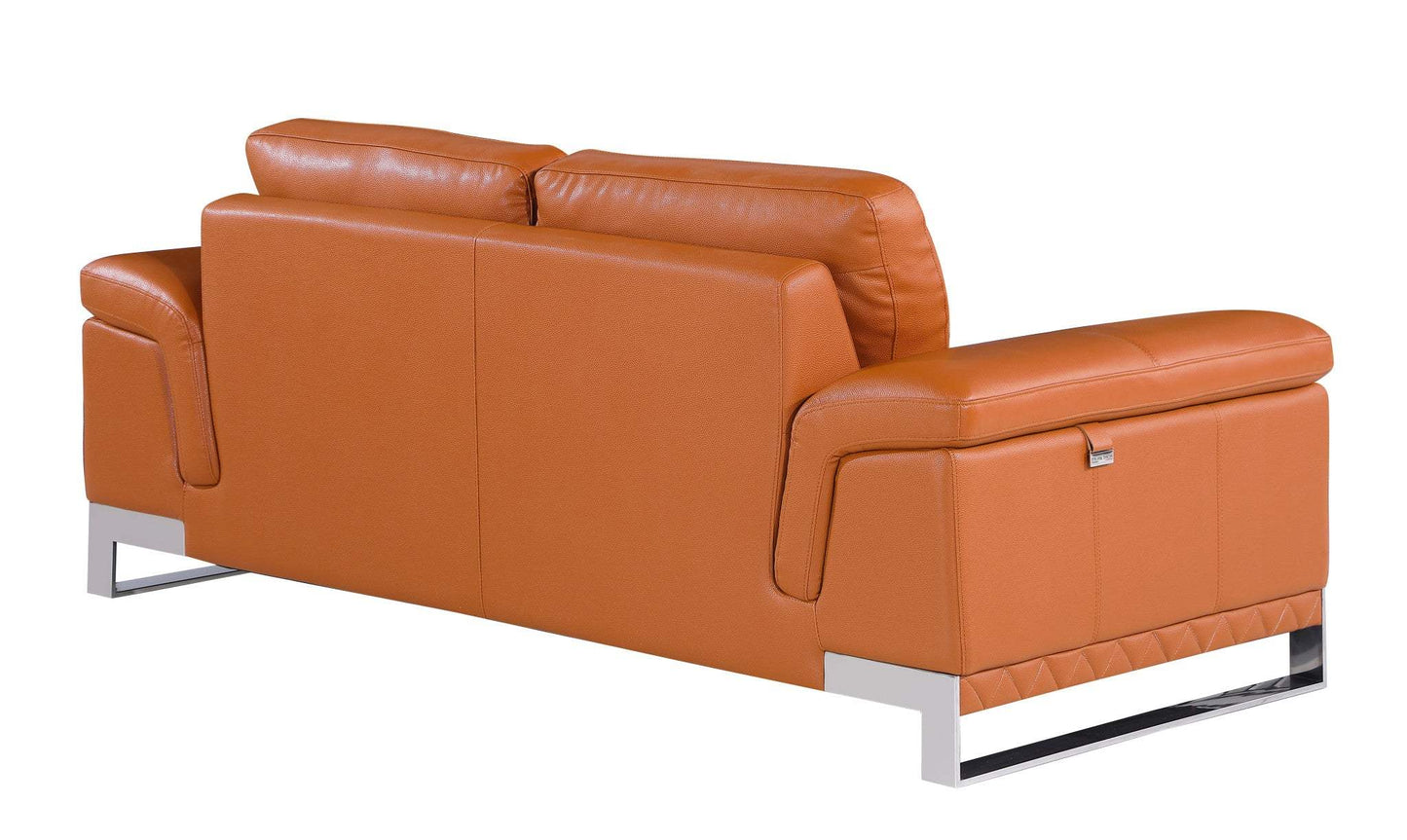 73" Camel And Silver Genuine Leather Loveseat - Homeroots - Flyclothing LLC