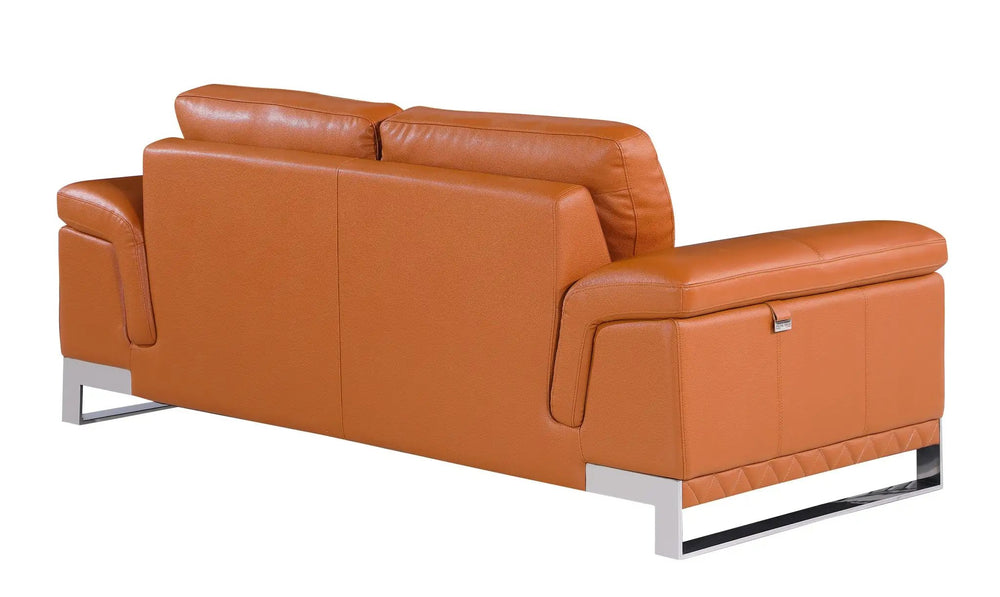 73" Camel And Silver Genuine Leather Loveseat - Homeroots - Flyclothing LLC