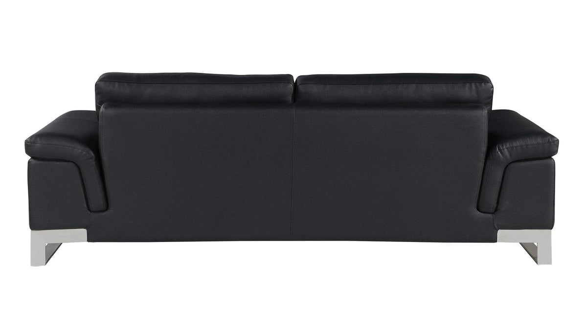 Three Piece Indoor Black Italian Leather Six Person Seating Set - Homeroots - Flyclothing LLC