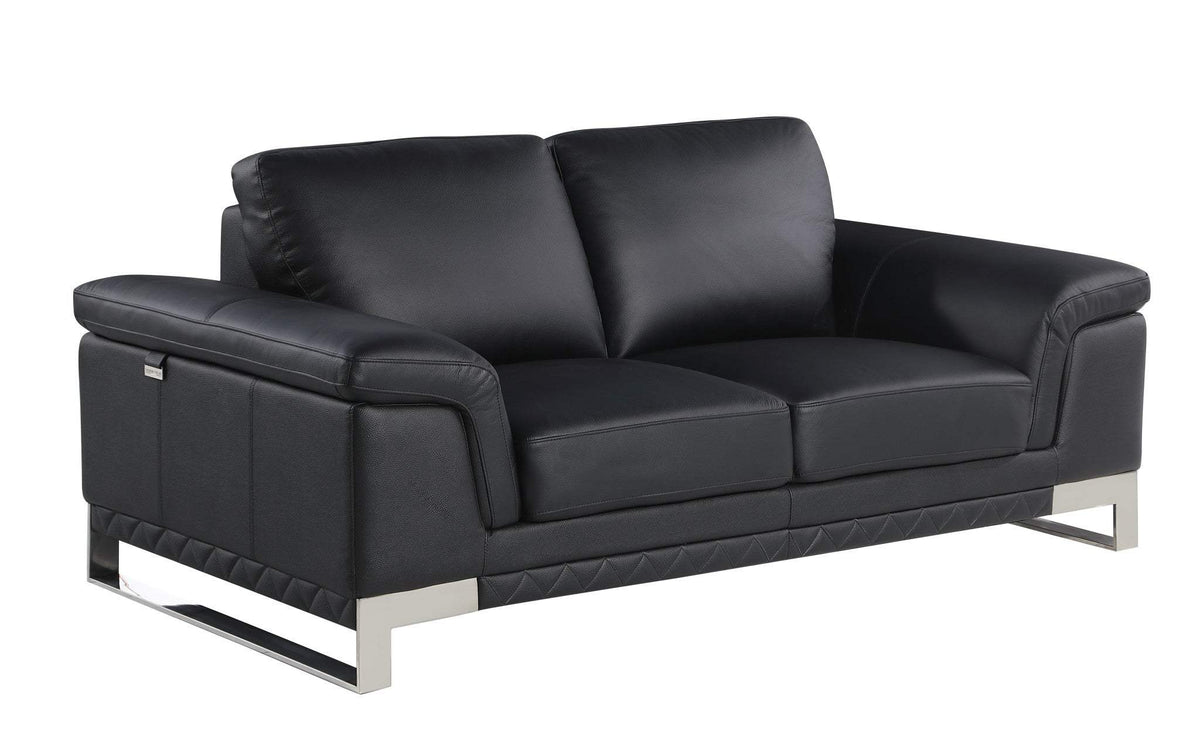 Three Piece Indoor Black Italian Leather Six Person Seating Set - Homeroots - Flyclothing LLC