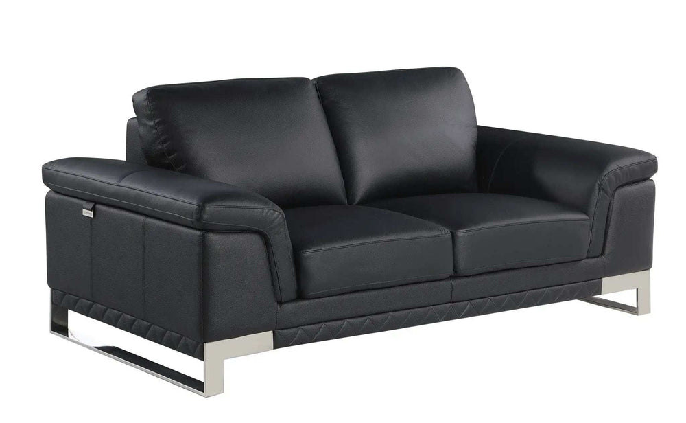 Three Piece Indoor Black Italian Leather Six Person Seating Set - Homeroots - Flyclothing LLC