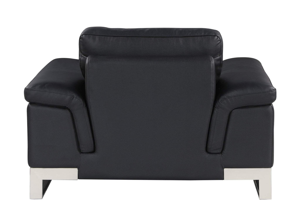 Three Piece Indoor Black Italian Leather Six Person Seating Set - Homeroots - Flyclothing LLC