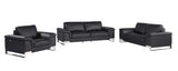 Three Piece Indoor Black Italian Leather Six Person Seating Set - Homeroots - Flyclothing LLC