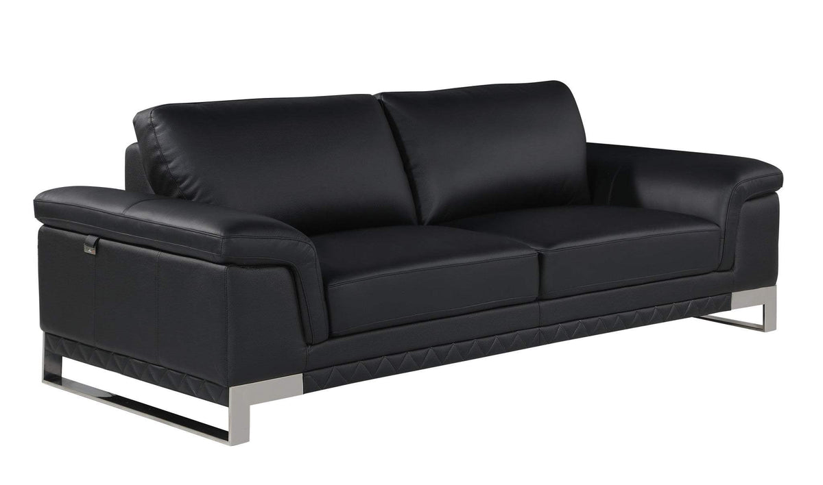 Three Piece Indoor Black Italian Leather Six Person Seating Set - Homeroots - Flyclothing LLC