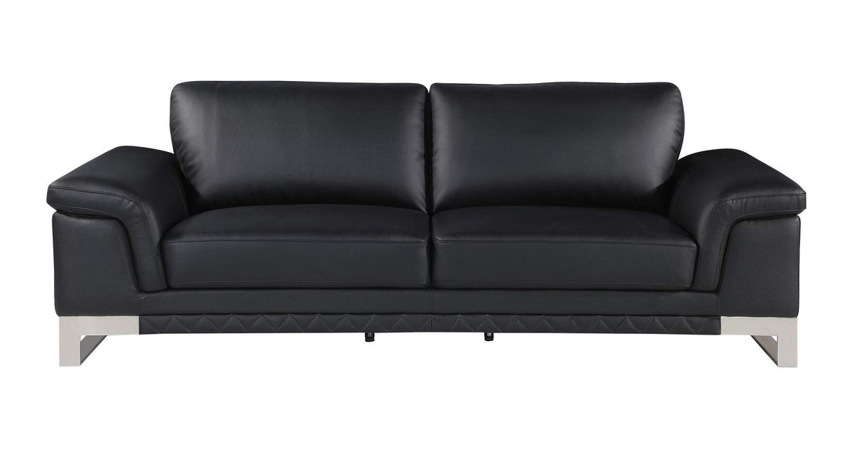 Three Piece Indoor Black Italian Leather Six Person Seating Set - Homeroots - Flyclothing LLC