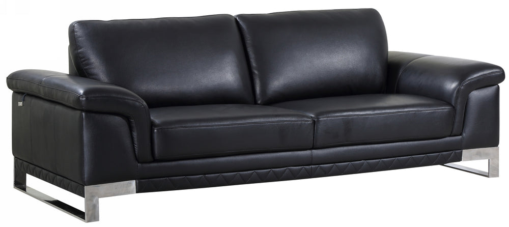 90" Black Italian Leather Sofa With Silver Legs - Homeroots - Flyclothing LLC