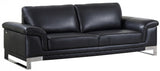 90" Black Italian Leather Sofa With Silver Legs - Homeroots