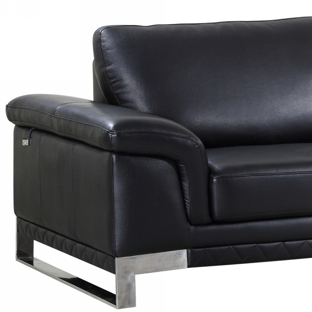 90" Black Italian Leather Sofa With Silver Legs - Homeroots - Flyclothing LLC