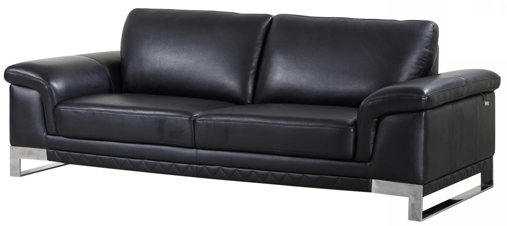 90" Black Italian Leather Sofa With Silver Legs - Homeroots - Flyclothing LLC