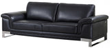 90" Black Italian Leather Sofa With Silver Legs - Homeroots