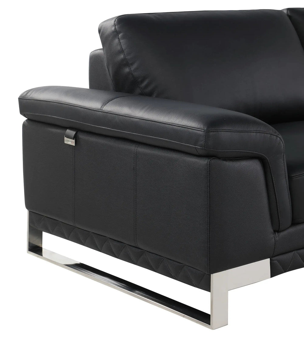 73" Black And Silver Genuine Leather Love Seat - Homeroots - Flyclothing LLC