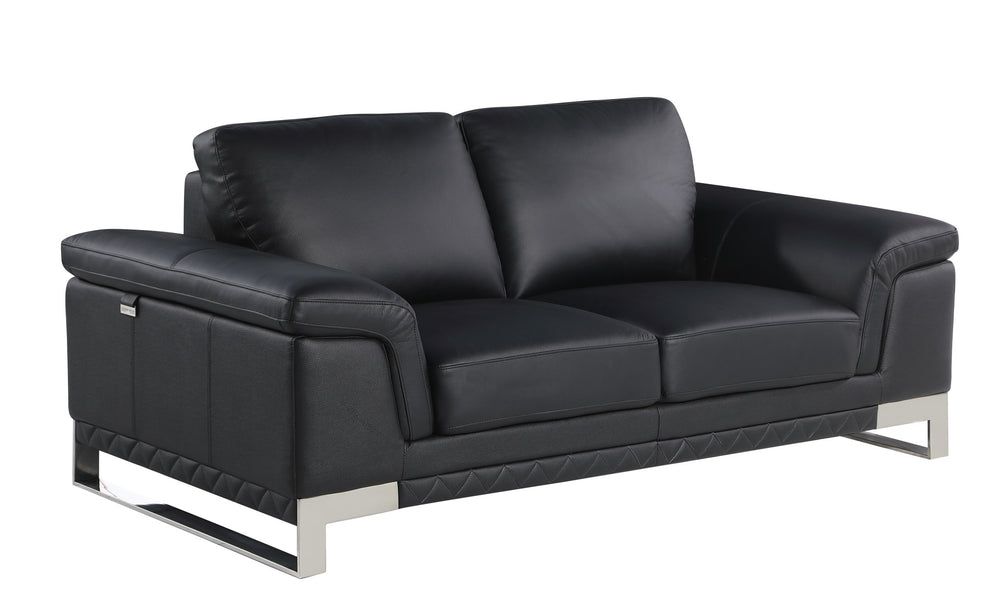 73" Black And Silver Genuine Leather Love Seat - Homeroots - Flyclothing LLC