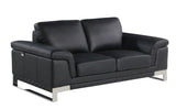 73" Black And Silver Genuine Leather Love Seat - Homeroots