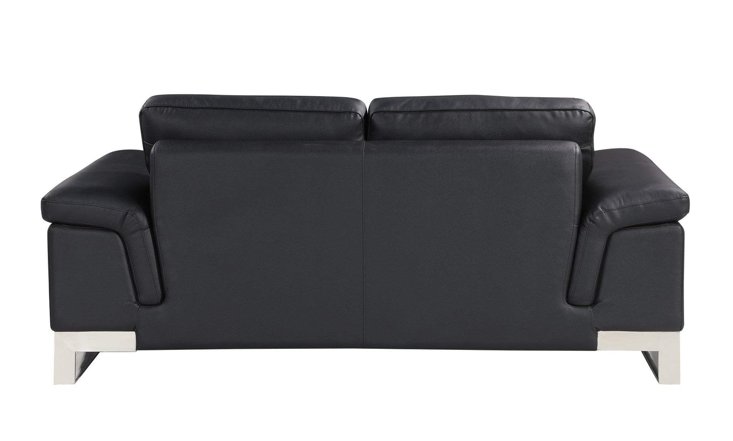 73" Black And Silver Genuine Leather Love Seat - Homeroots - Flyclothing LLC