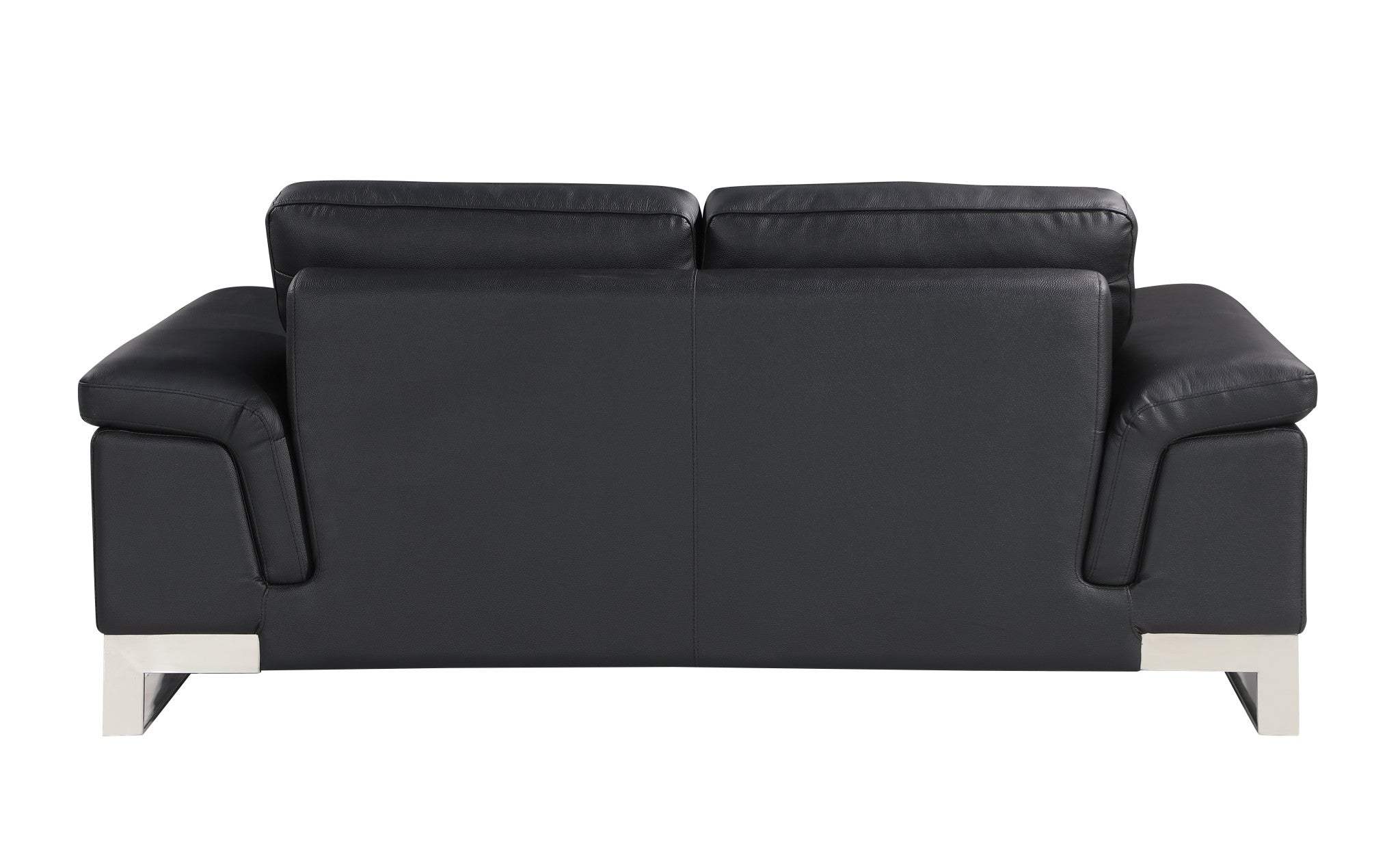 73" Black And Silver Genuine Leather Love Seat - Homeroots - Flyclothing LLC