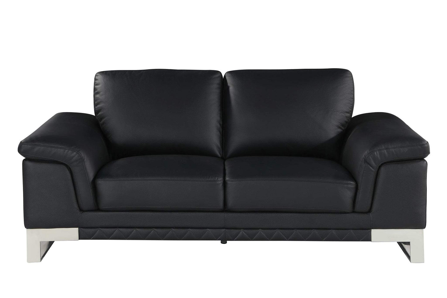73" Black And Silver Genuine Leather Love Seat - Homeroots - Flyclothing LLC
