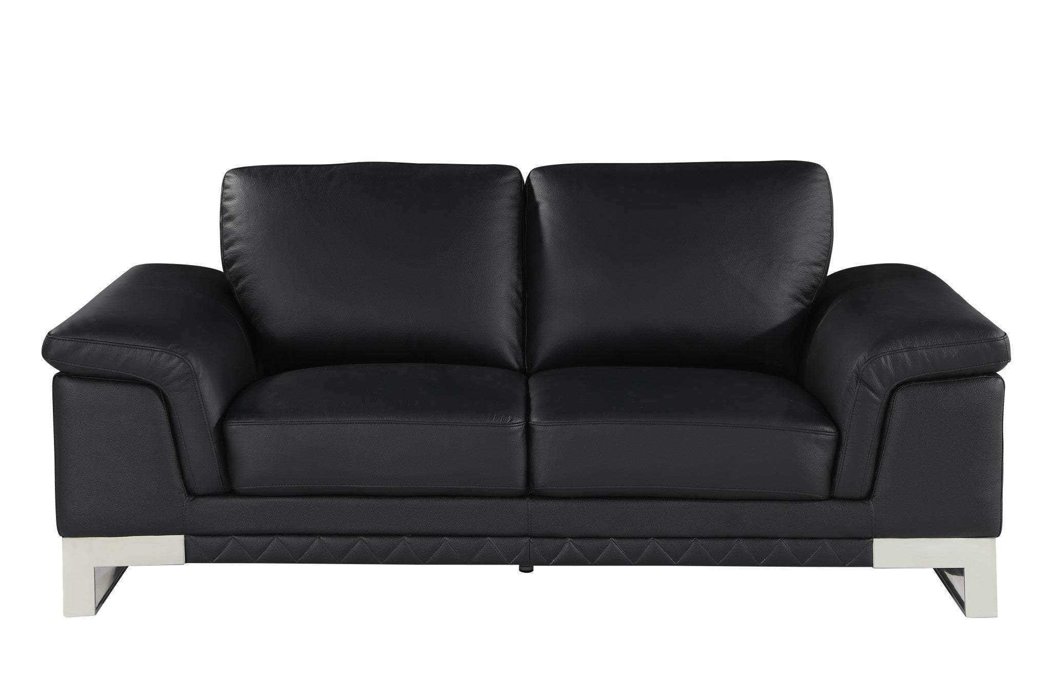 73" Black And Silver Genuine Leather Love Seat - Homeroots - Flyclothing LLC