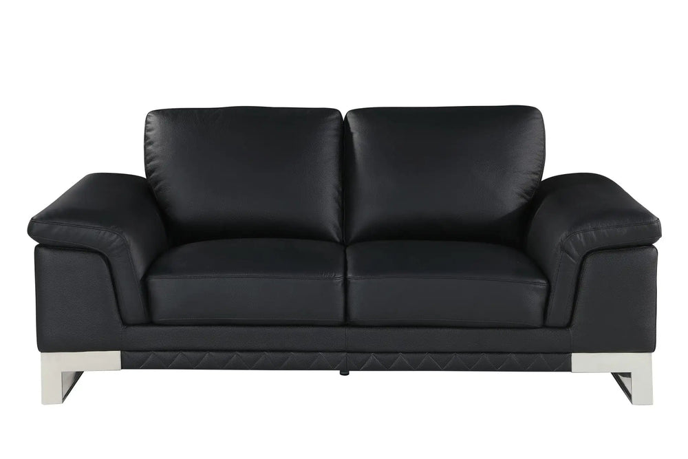 73" Black And Silver Genuine Leather Love Seat - Homeroots