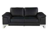 73" Black And Silver Genuine Leather Love Seat - Homeroots