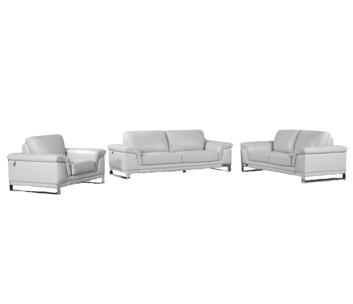 Three Piece Indoor Light Gray Italian Leather Six Person Seating Set - Homeroots - Flyclothing LLC