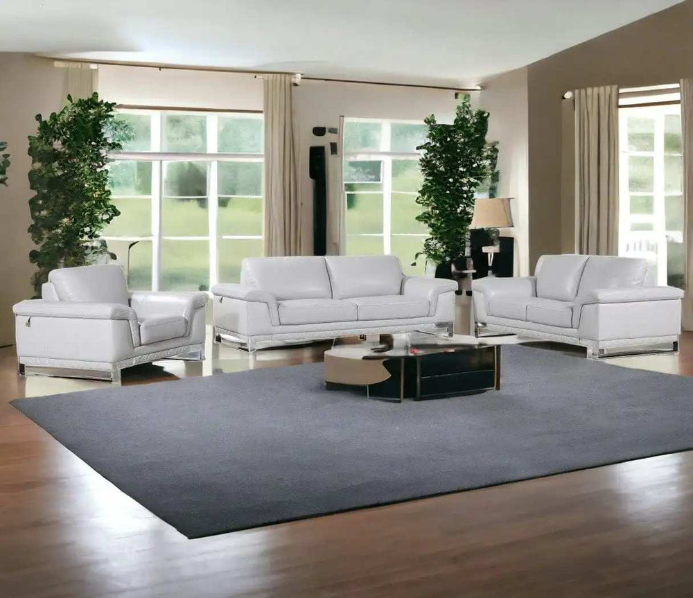 Three Piece Indoor Light Gray Italian Leather Six Person Seating Set - Homeroots - Flyclothing LLC