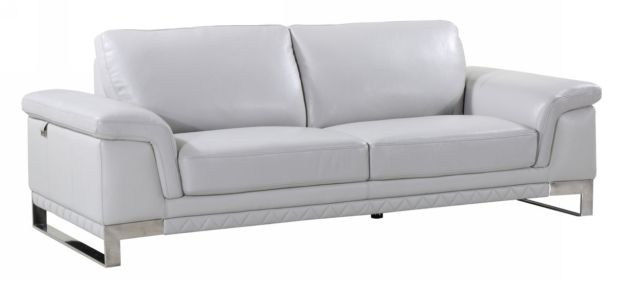 90" Light Gray Italian Leather Sofa With Silver Legs - Homeroots - Flyclothing LLC