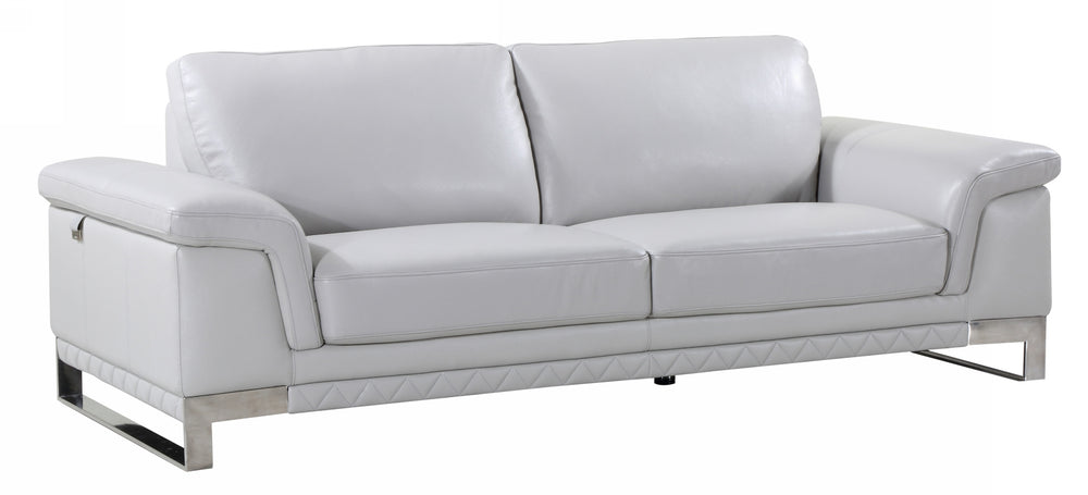 90" Light Gray Italian Leather Sofa With Silver Legs - Homeroots - Flyclothing LLC