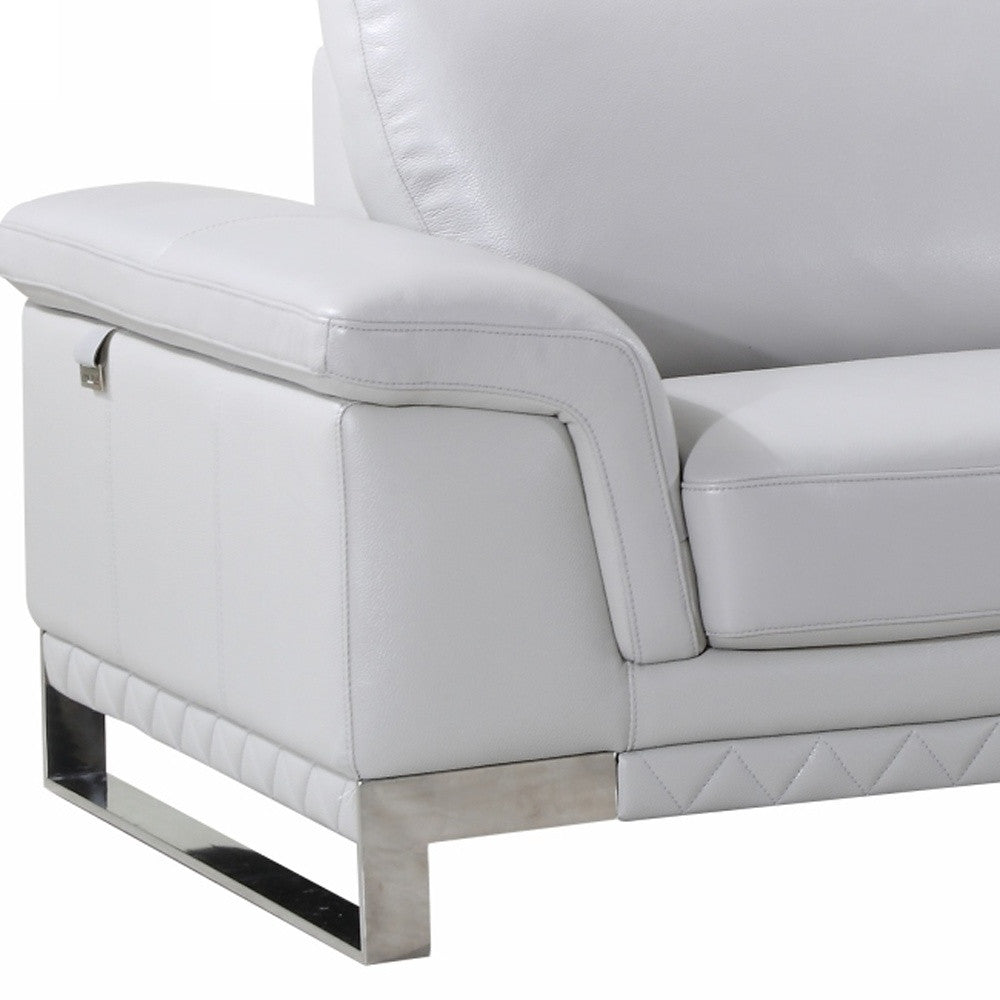 90" Light Gray Italian Leather Sofa With Silver Legs - Homeroots - Flyclothing LLC