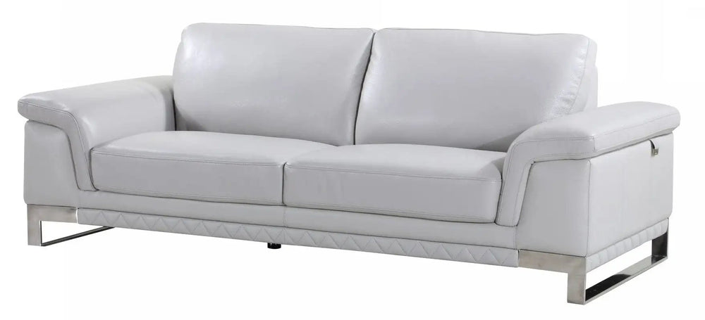 90" Light Gray Italian Leather Sofa With Silver Legs - Homeroots - Flyclothing LLC