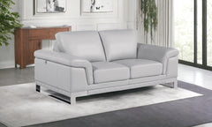 73" Light Gray And Silver Genuine Leather Loveseat - Homeroots