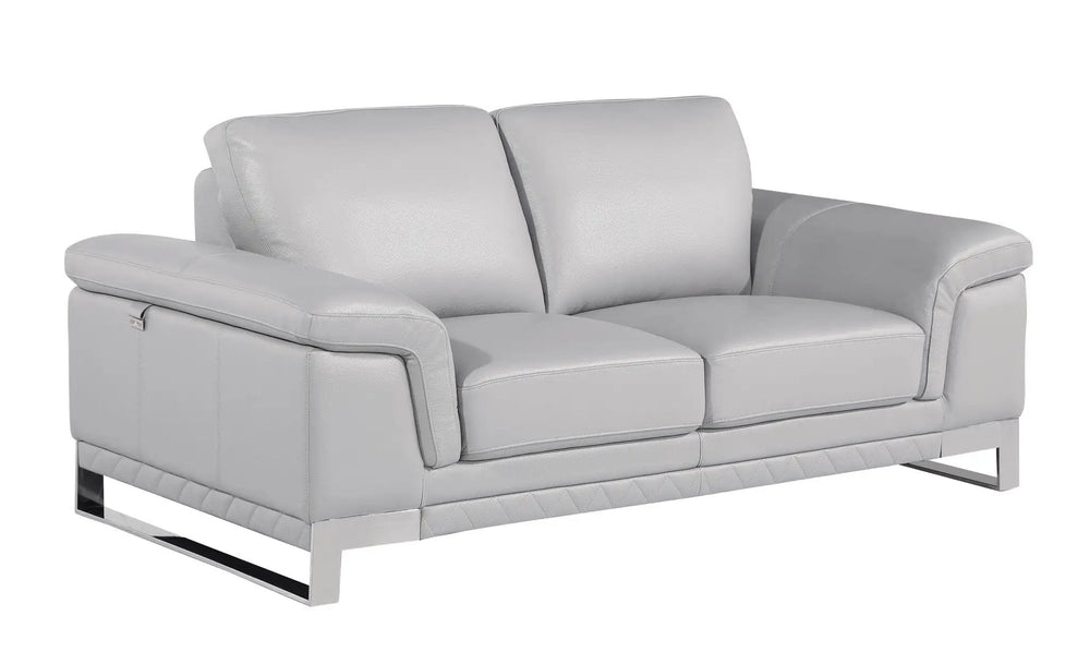 73" Light Gray And Silver Genuine Leather Loveseat - Homeroots