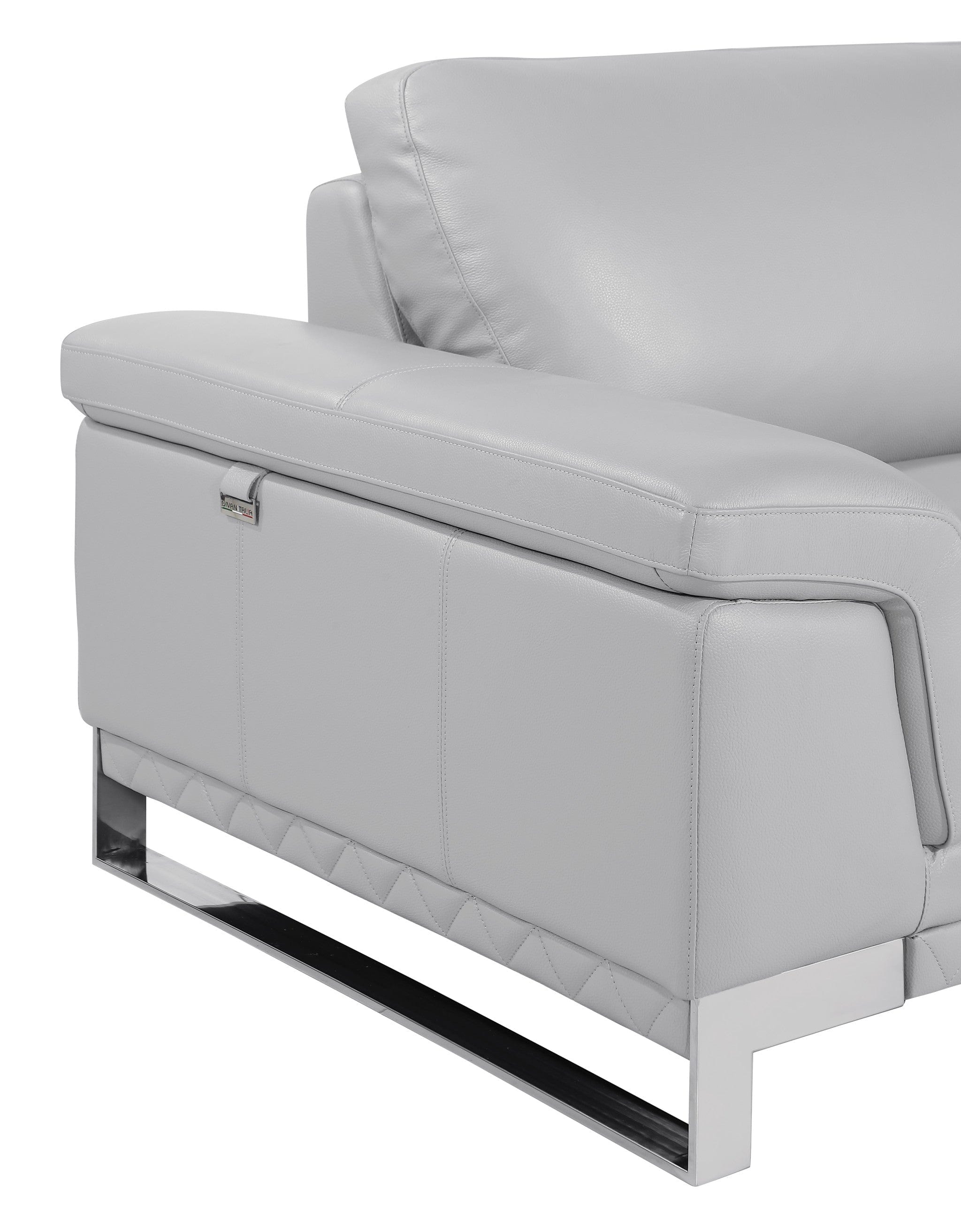 73" Light Gray And Silver Genuine Leather Loveseat - Homeroots