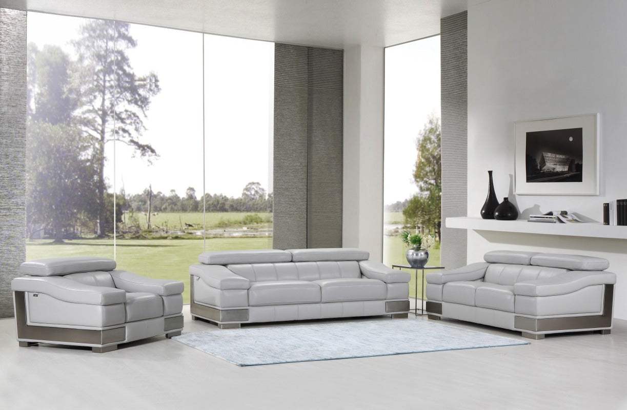 Three Piece Indoor Light Gray Italian Leather Six Person Seating Set - Homeroots - Flyclothing LLC