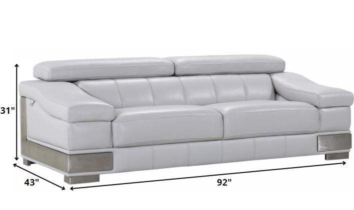 Three Piece Indoor Light Gray Italian Leather Six Person Seating Set - Homeroots - Flyclothing LLC