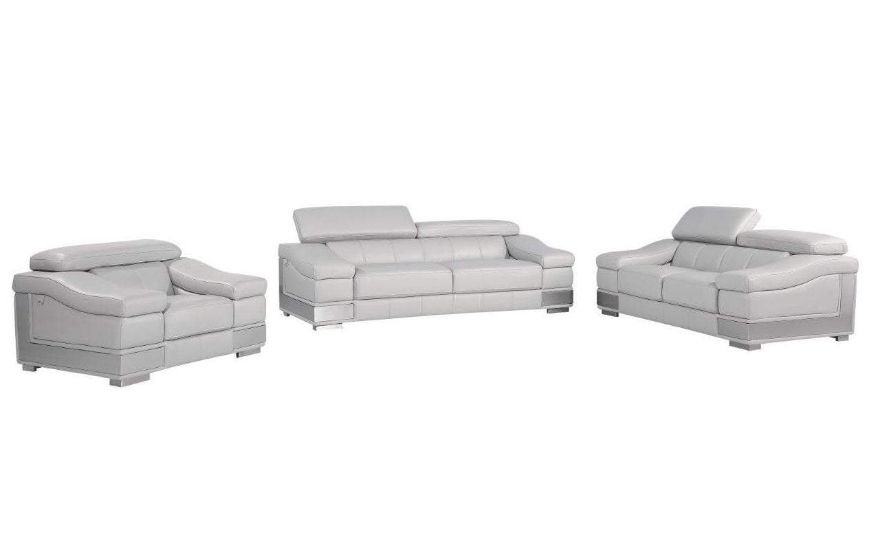 Three Piece Indoor Light Gray Italian Leather Six Person Seating Set - Homeroots - Flyclothing LLC