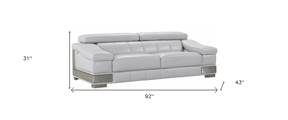 92" Light Gray Italian Leather Sofa With Silver Legs - Homeroots - Flyclothing LLC